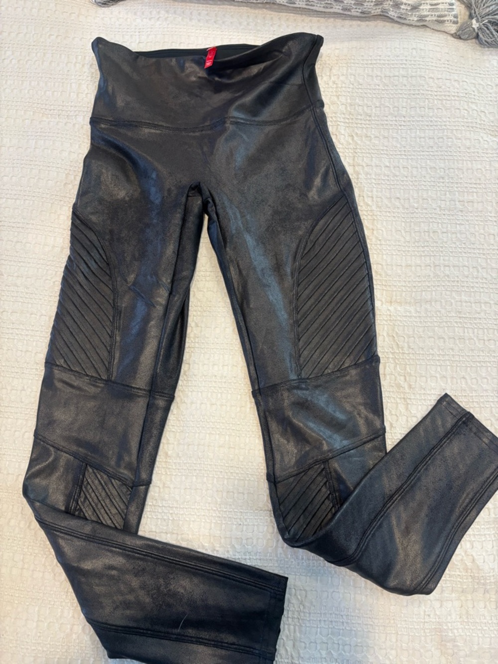 Spanx Black Faux Leather Moto Leggings